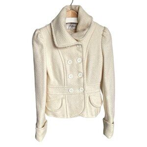 Urban Behaviour Tweed Cream Short Jacket Lined Buttons Wool Blend Small Preppy